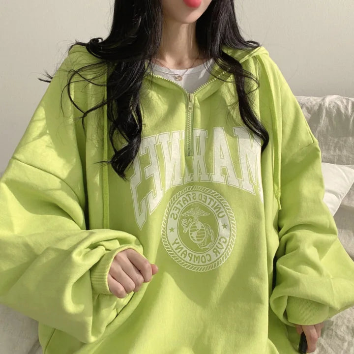 Women's Oversized Zipper Hoodie - Casual Autumn Winter