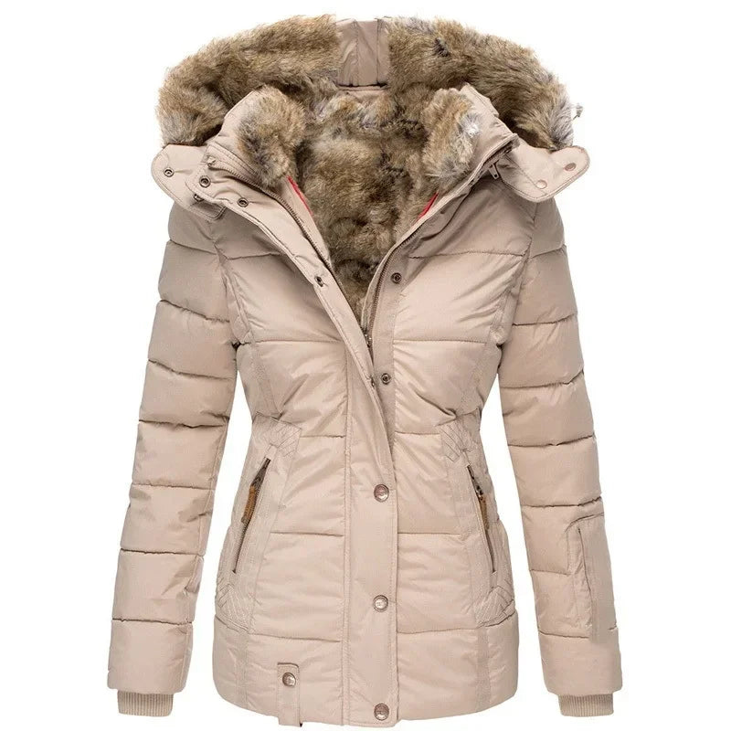 Winter Warm Wool Collar Cotton Coat for Women