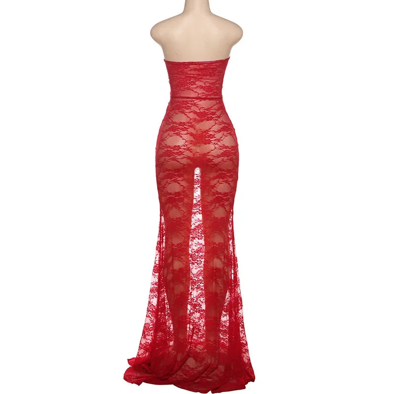 Strapless Lace Maxi Dress - Alphadarling