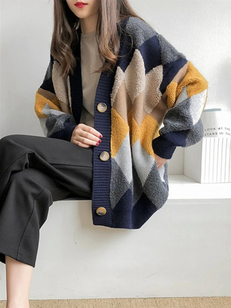 Plaid Chic Oversized Cardigan