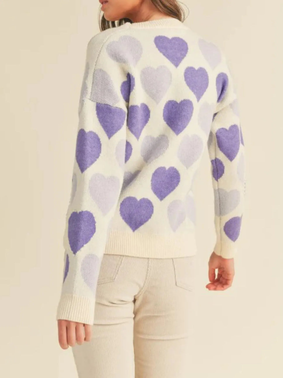 Heart Ribbed Hem Long Sleeve Sweater