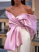 Switch 2024 Summer Women High Street Party Club Tops Sweet Satin Bow Pleated Tops Female Sexy off Shoulder Backless Cropped Pink Vest 3 image