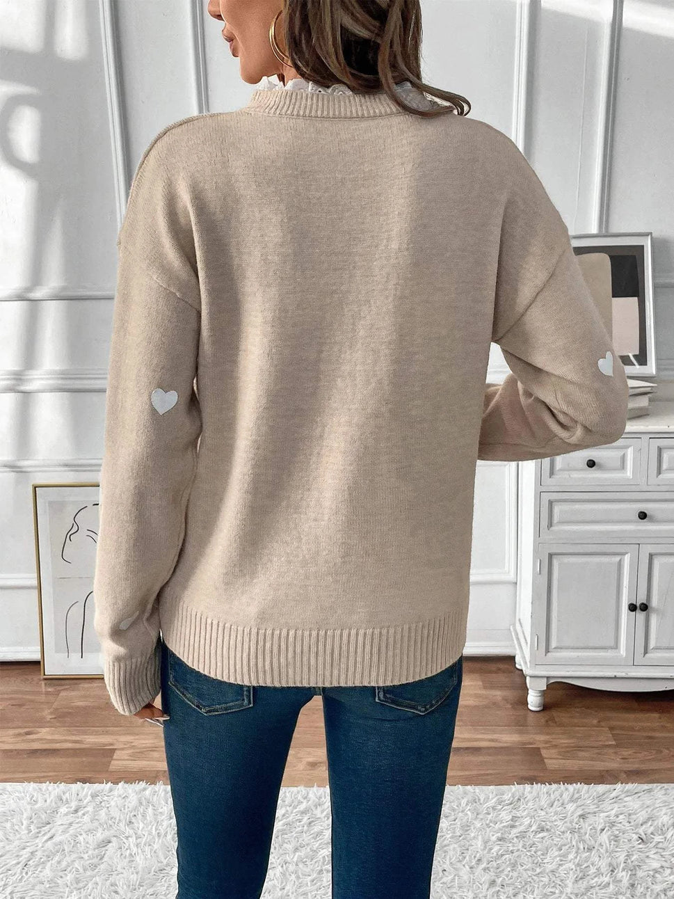 Heart V-Neck Long Sleeve Sweater