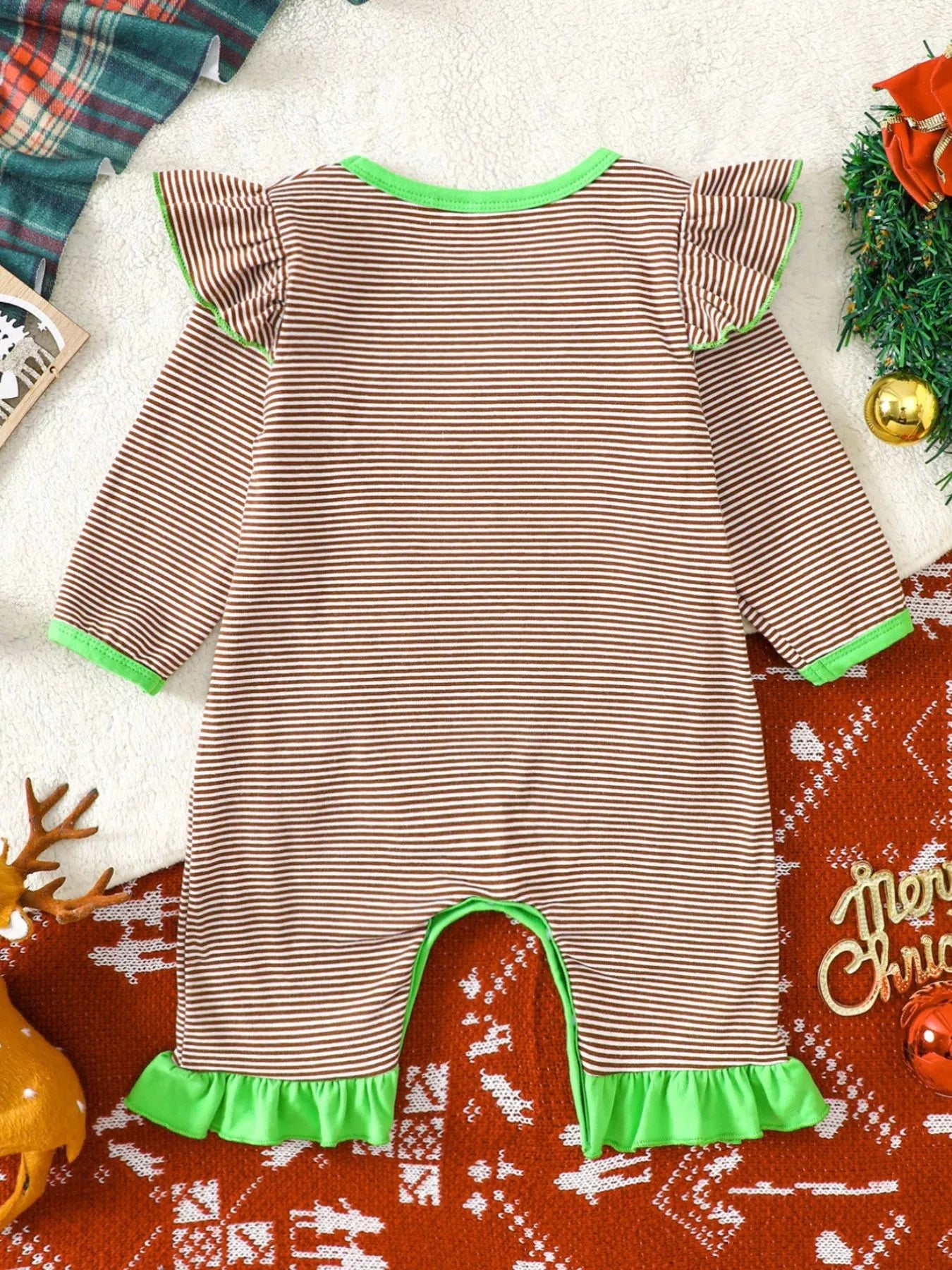 Children's Christmas-Themed Striped Snapped Legs Jumpsuit