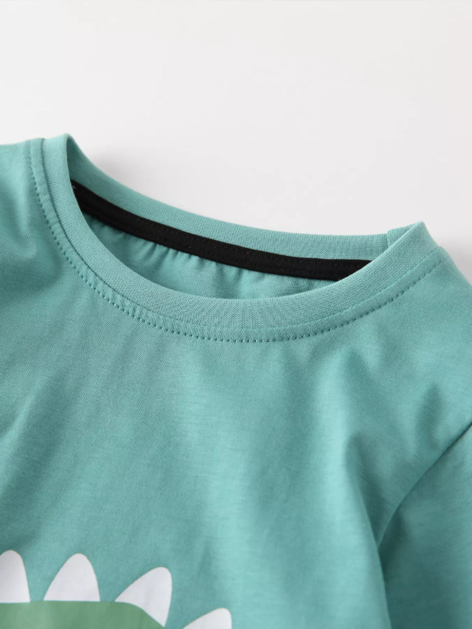 Children's Dinosaur Round Neck Top and Checkered Pants Set