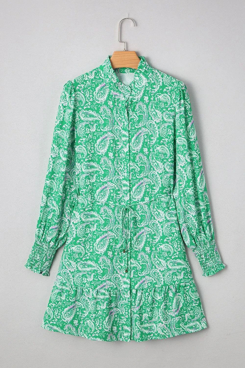 Ruffled Hem Long Sleeve Shirt Dress
