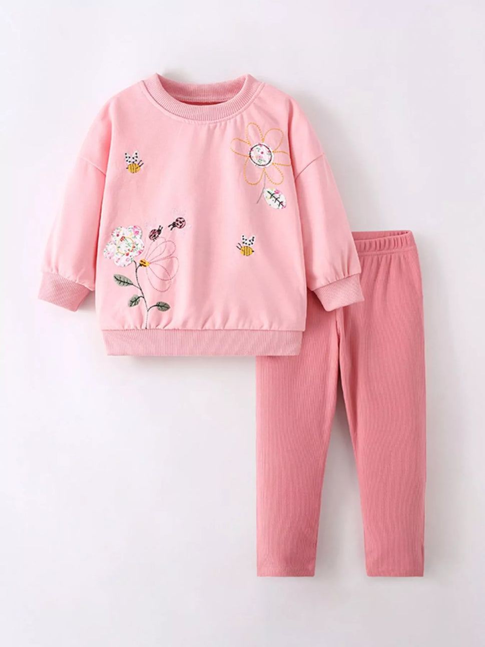 Children's Floral Embroidered Sweatshirt & Pants Set