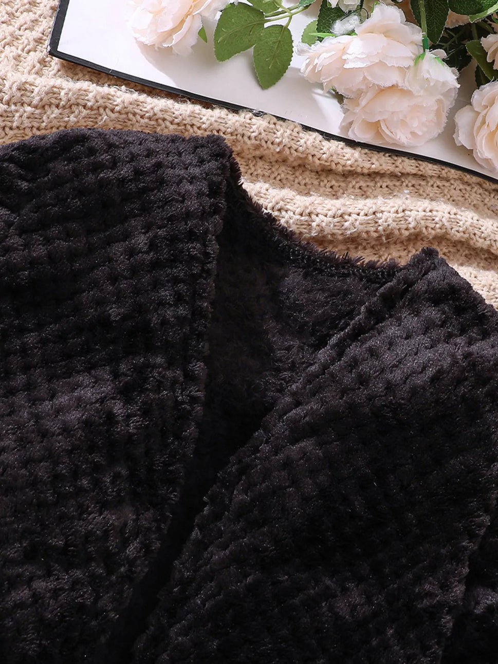 Children's Fuzzy Cardigan & Plaid Dress Set