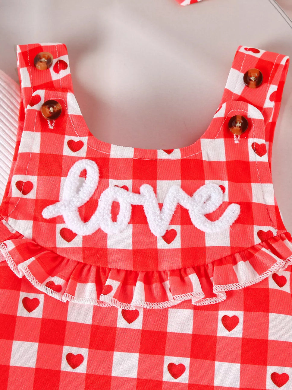 Children's Ruffled Bodysuit and Gingham Dress Set with Headband
