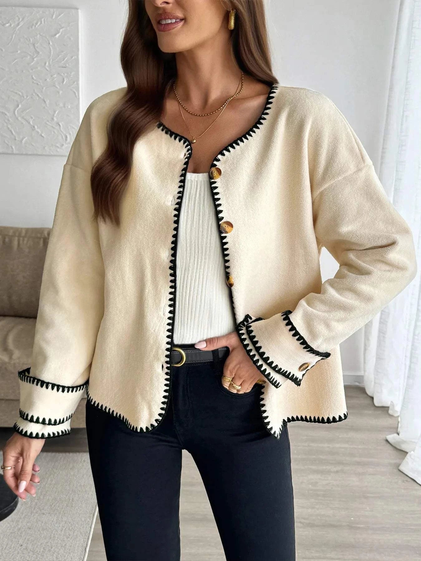 Contrast Trim Button Up Jacket