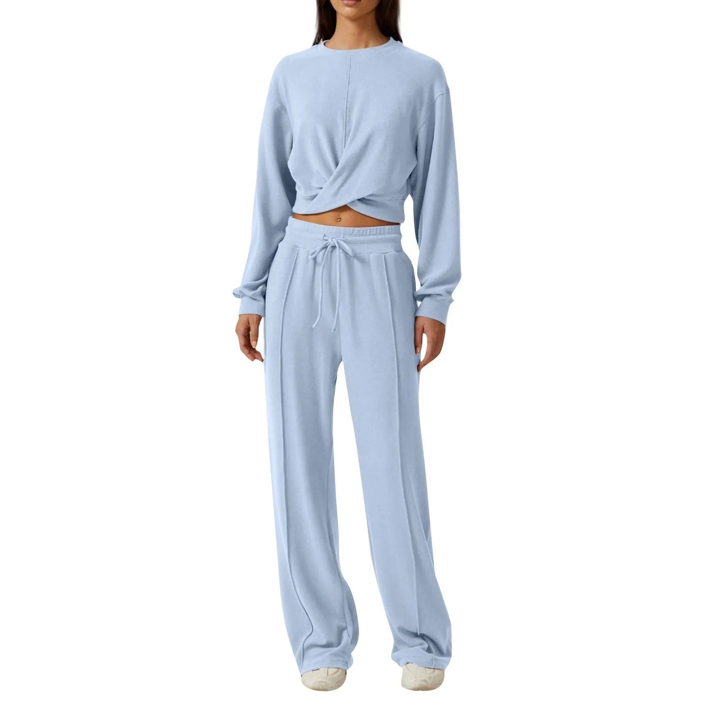 Tracksuit Women Wrapped Knot Cropped Sweatshirts 2 Piece Outfits Women Sweatpant Sets Autumn Casual Baggy Jogging Matching Sets