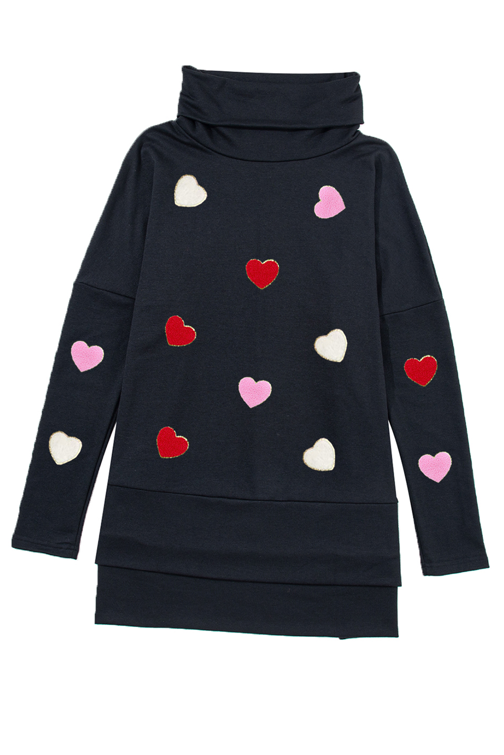 Valentine’s Day Heart Patched Turtleneck Long Sleeve Top