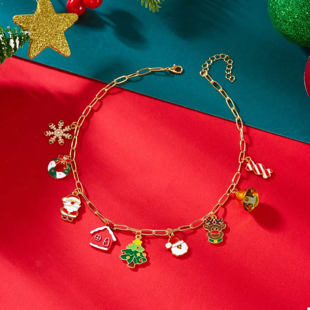18K Gold-Plated Resin Christmas Theme Necklace