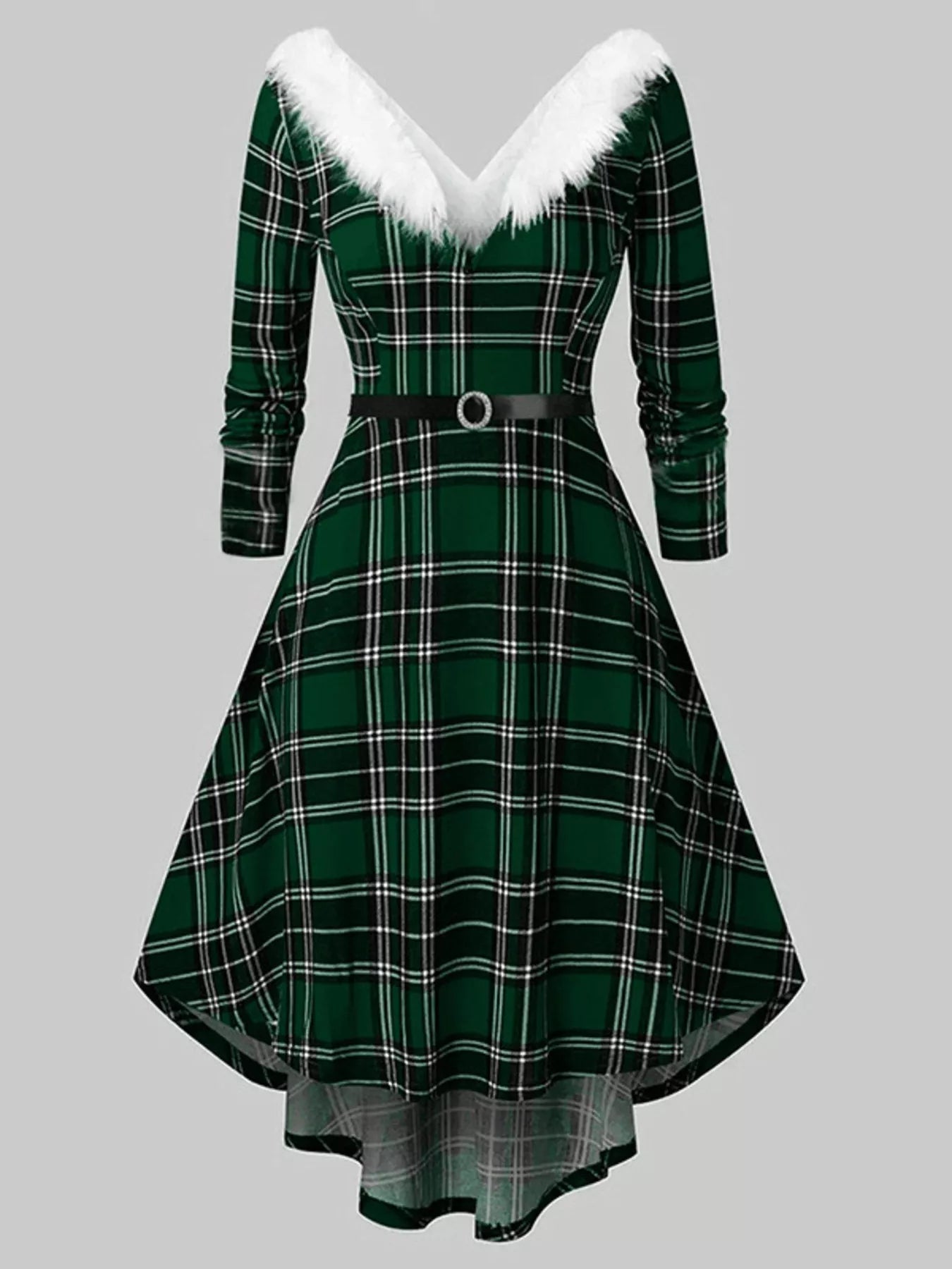 Fuzzy Trim Long Sleeve Christmas Dress
