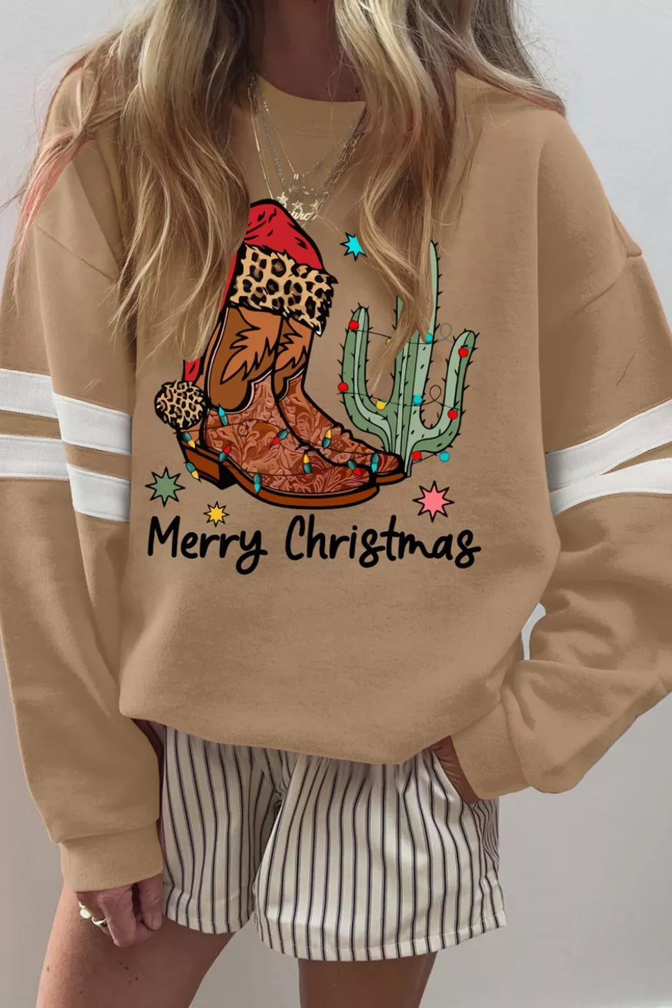 Merry Christmas Cowboy Boot Cactus Casual Sweatshirt