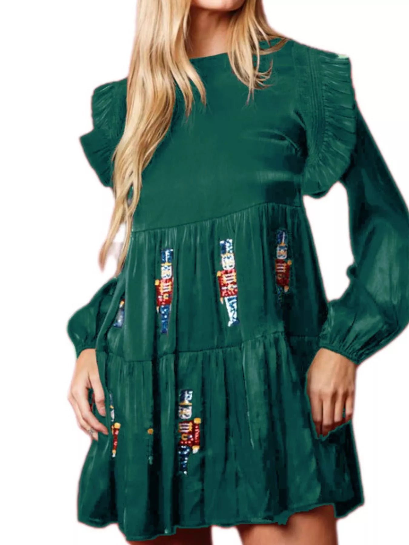 Christmas Ruffled Nutcracker Long Sleeve Dress