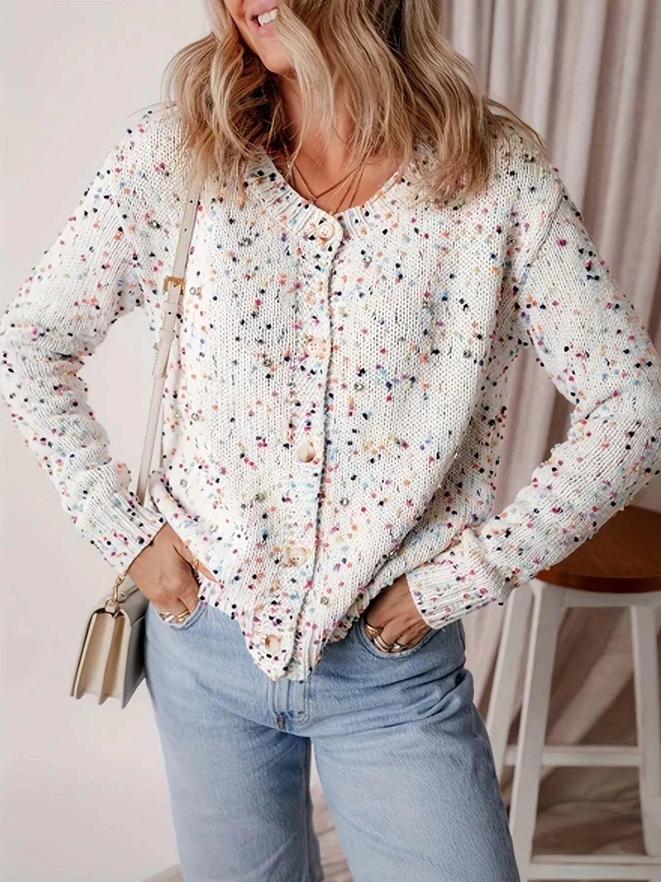 Colorful Button Up Long Sleeve Cardigan