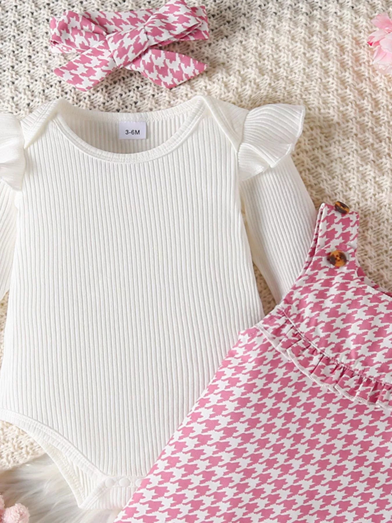 Children's Ruffled Trim Bodysuit and Dress Set with Headband