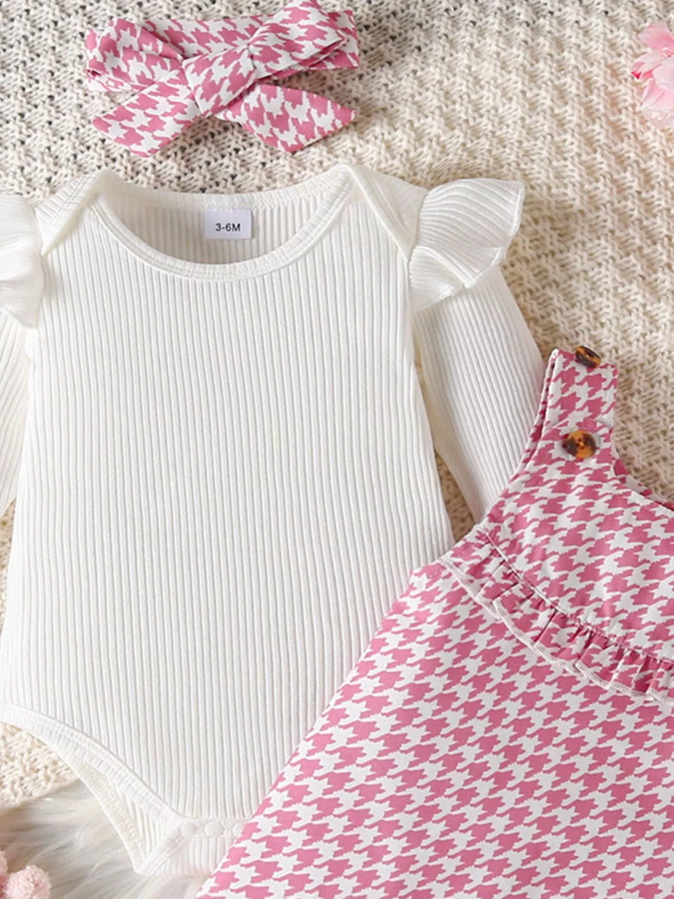 Children's Ruffled Trim Bodysuit and Dress Set with Headband