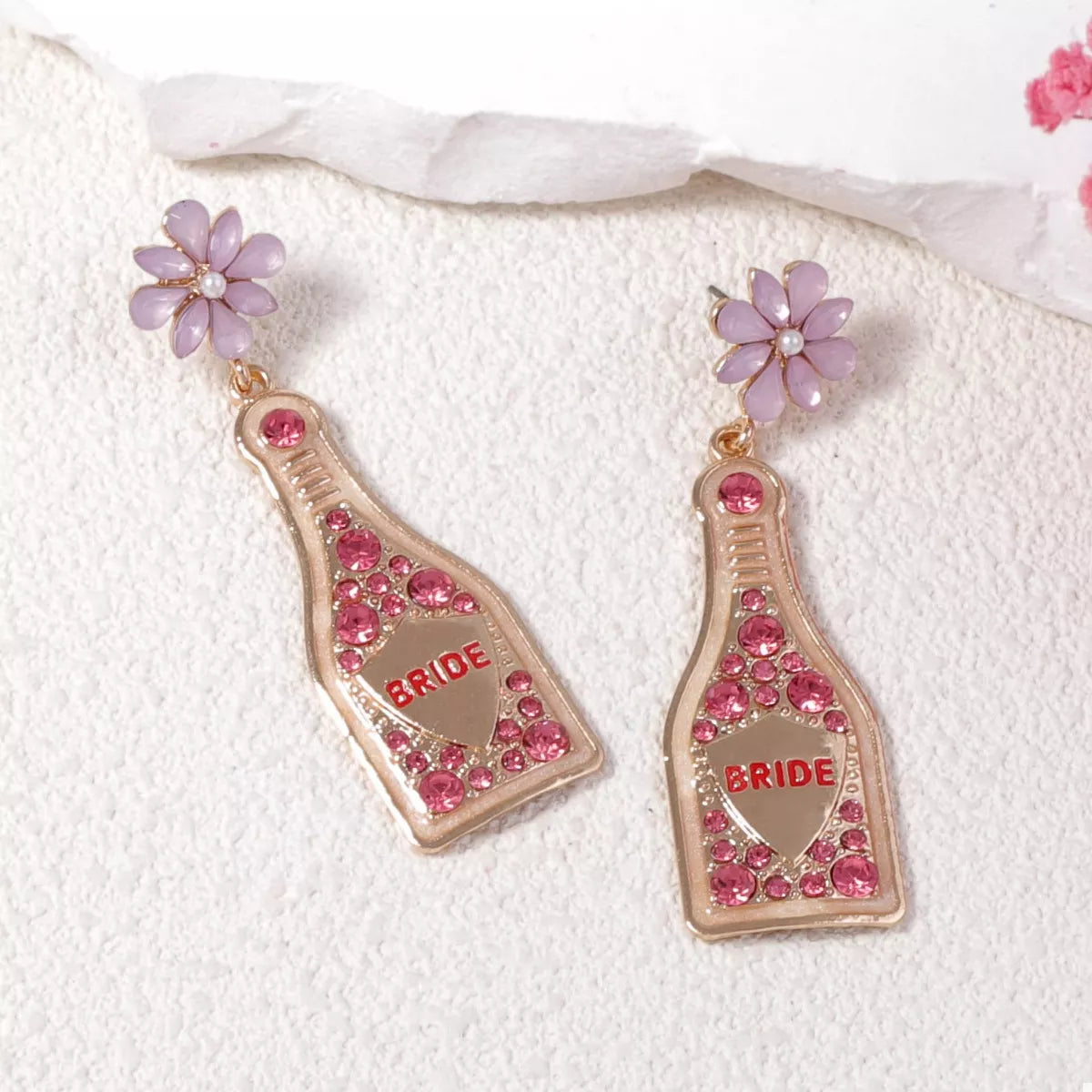 Bride Champagne Bottle Dangle Earrings