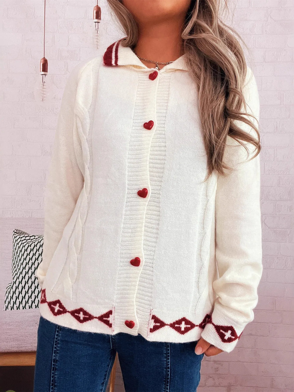 Heart Button Long Sleeve Cardigan