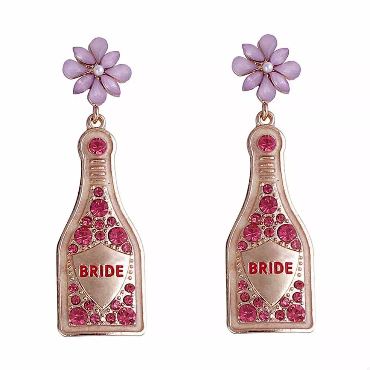 Bride Champagne Bottle Dangle Earrings