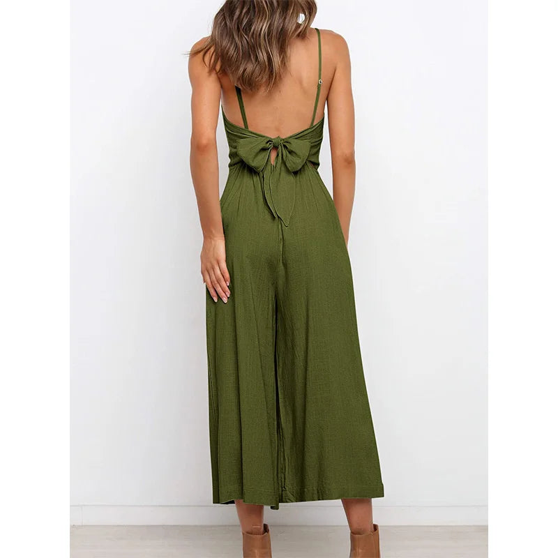 Boho Linen Jumpsuit - Wide Leg One-Piece