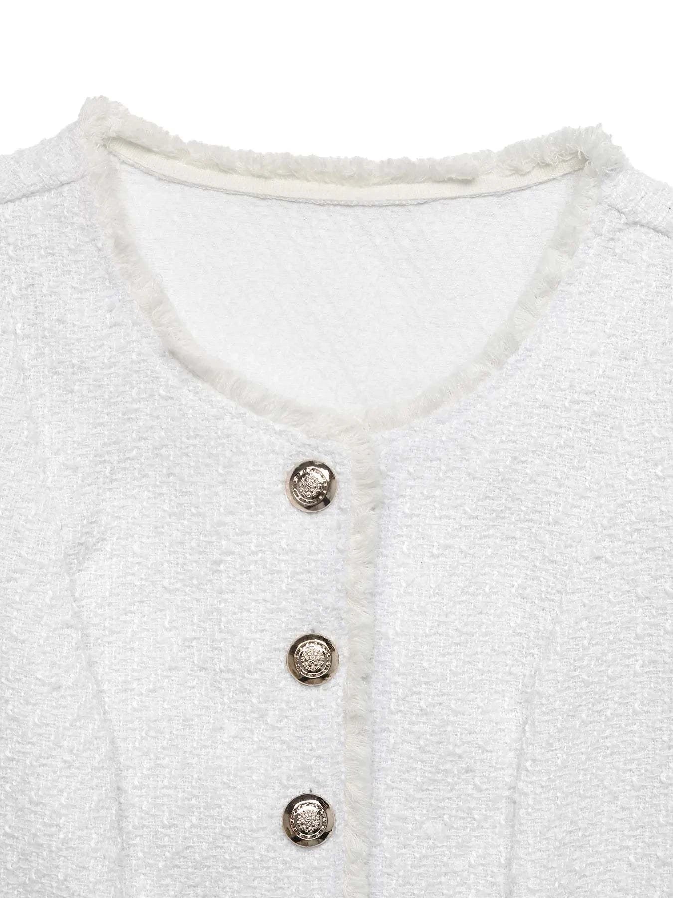 Textured Button-Front Vest with Raw Edge