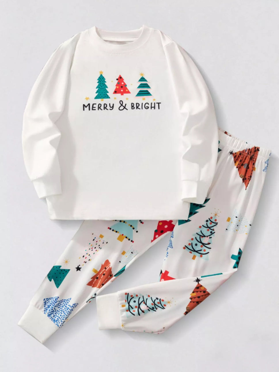 Children's Christmas Tree Print Long Sleeve Pajama Set