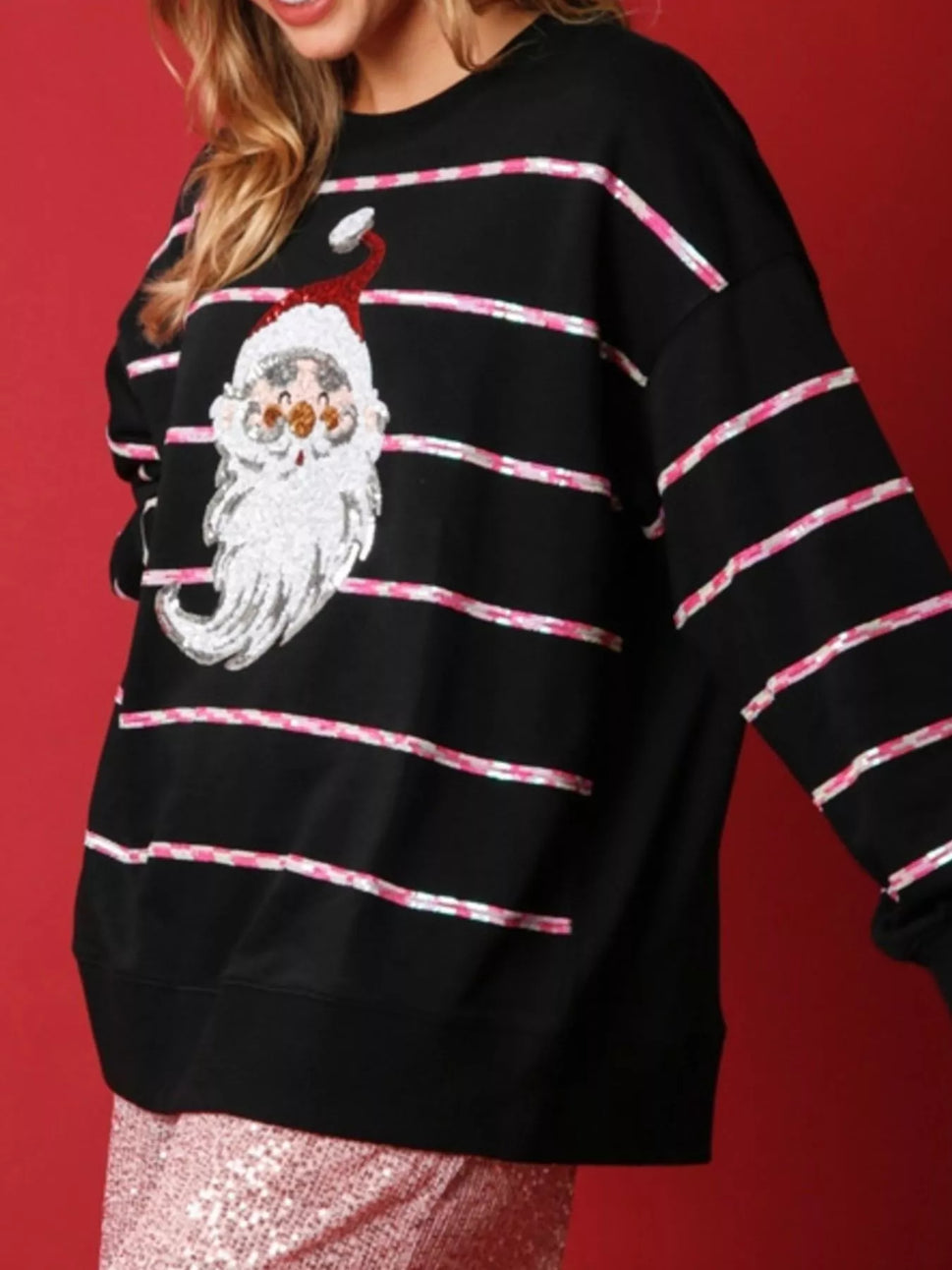 Christmas Santa Striped Long Sleeve Sweatshirt