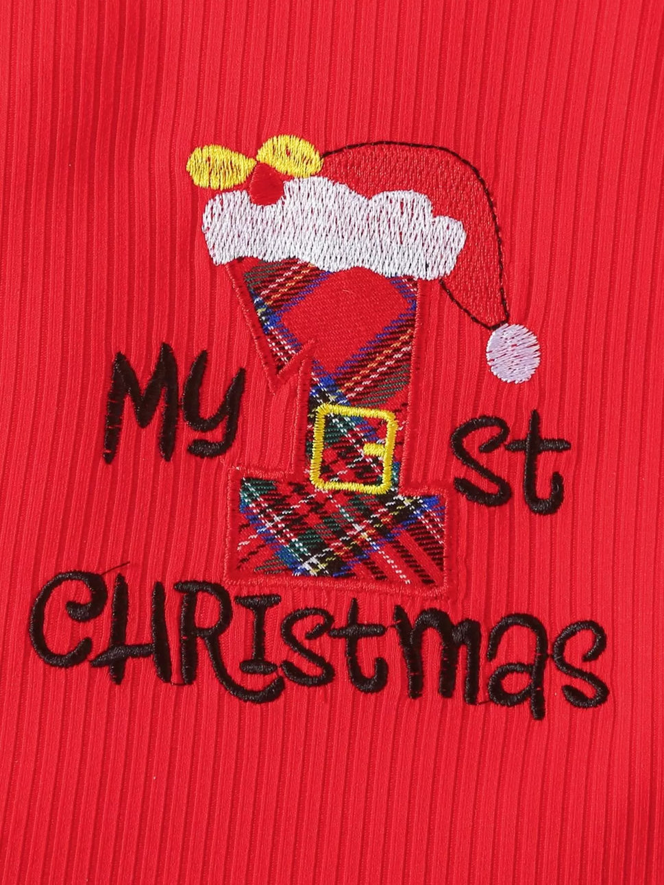Children's First Christmas Bodysuit and Plaid Dress Outfit Set with Headband