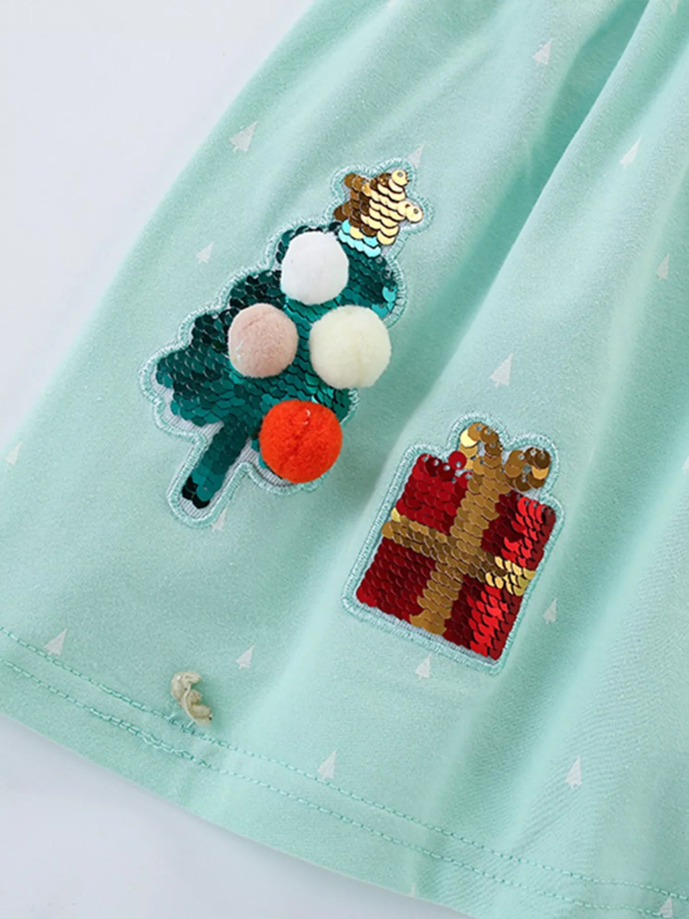 Children's Reindeer & Christmas Tree Sequin Long Sleeve Dress