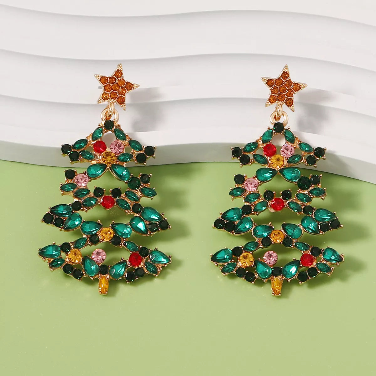 Christmas Tree Earrings with Rhinestones