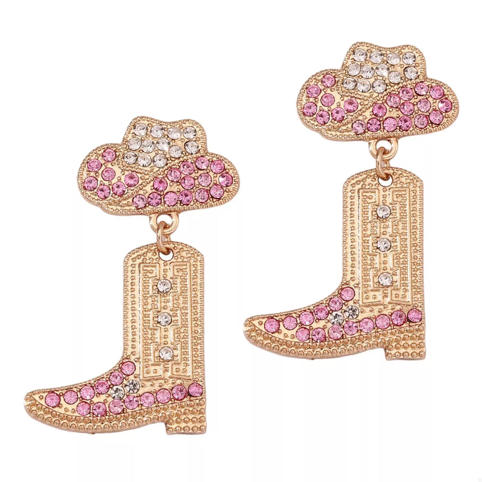 Rhinestone Cowboy Boot Dangle Earrings