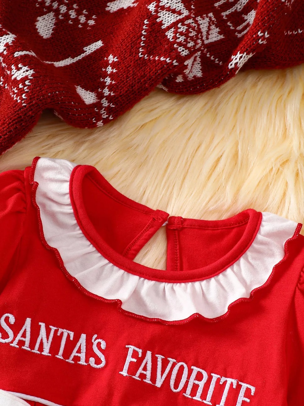 Children's Christmas Theme Bodysuit with Ruffled