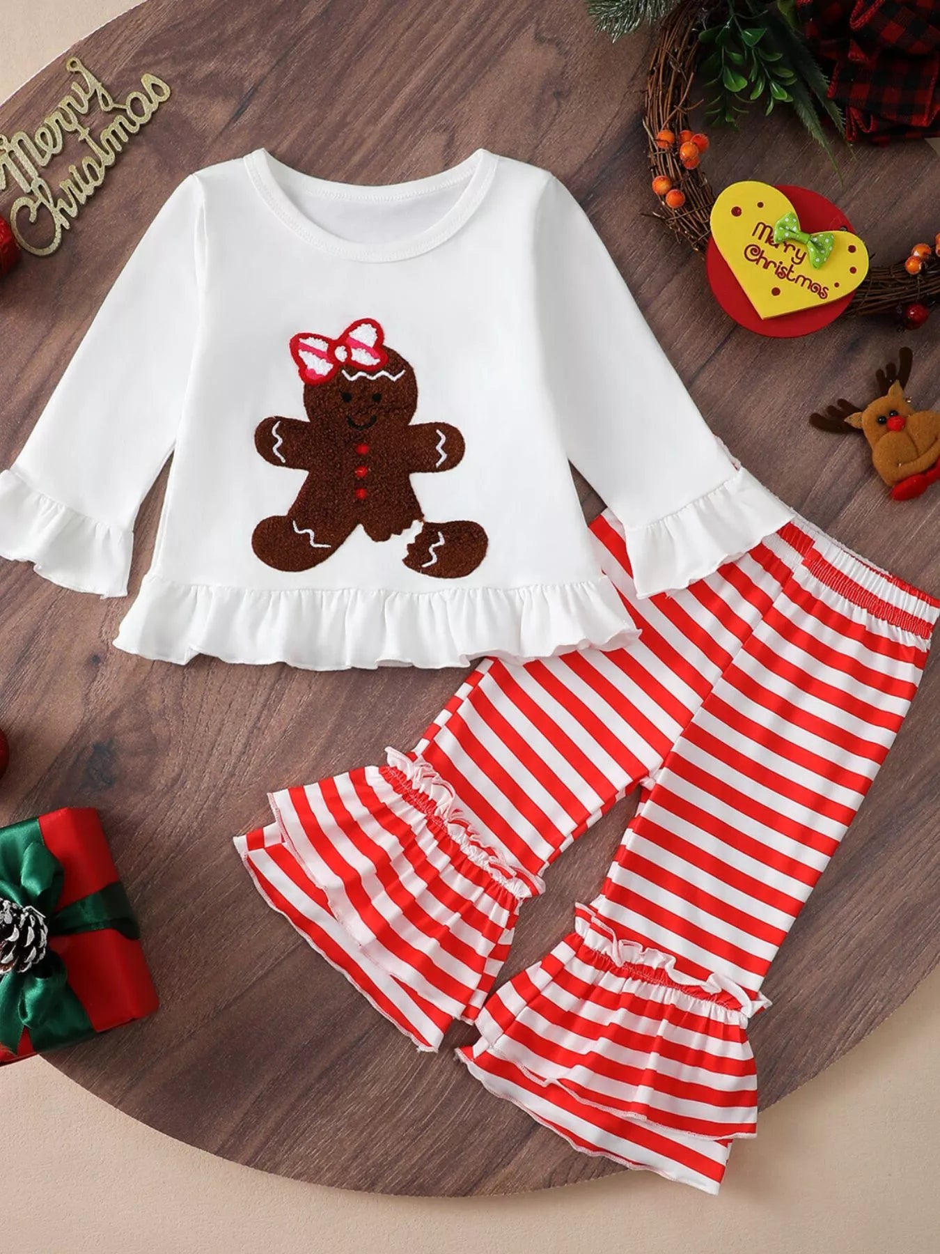 Children's Christmas Ruffle Trim Top and Pants Set