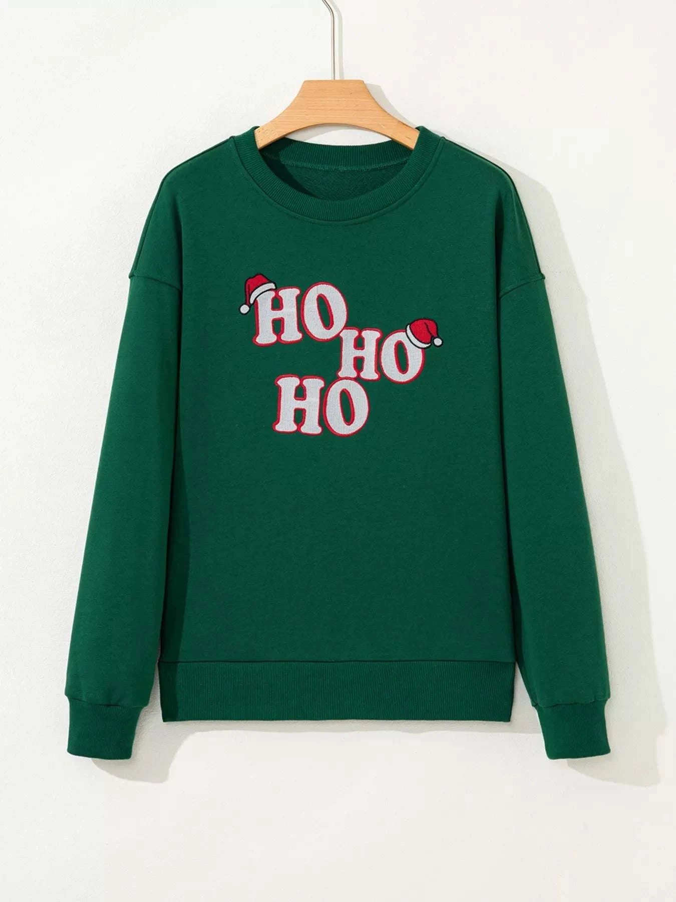 Embroidered Letter Christmas Round Neck Sweatshirt