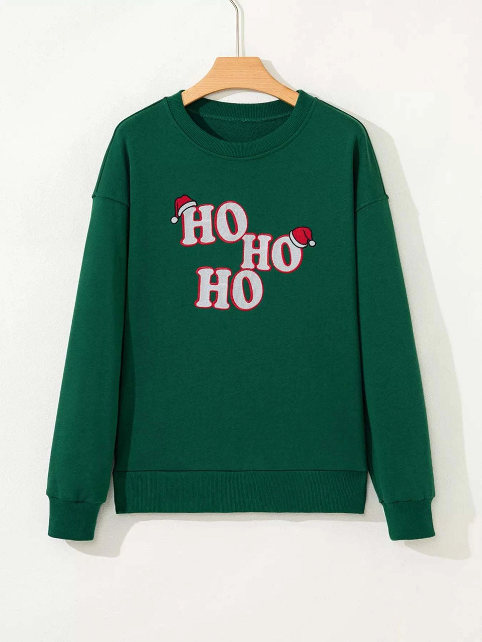 Embroidered Letter Christmas Round Neck Sweatshirt
