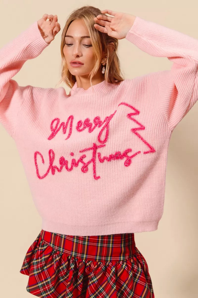 SO ME Merry Christmas Tinsel Lettering Sweater