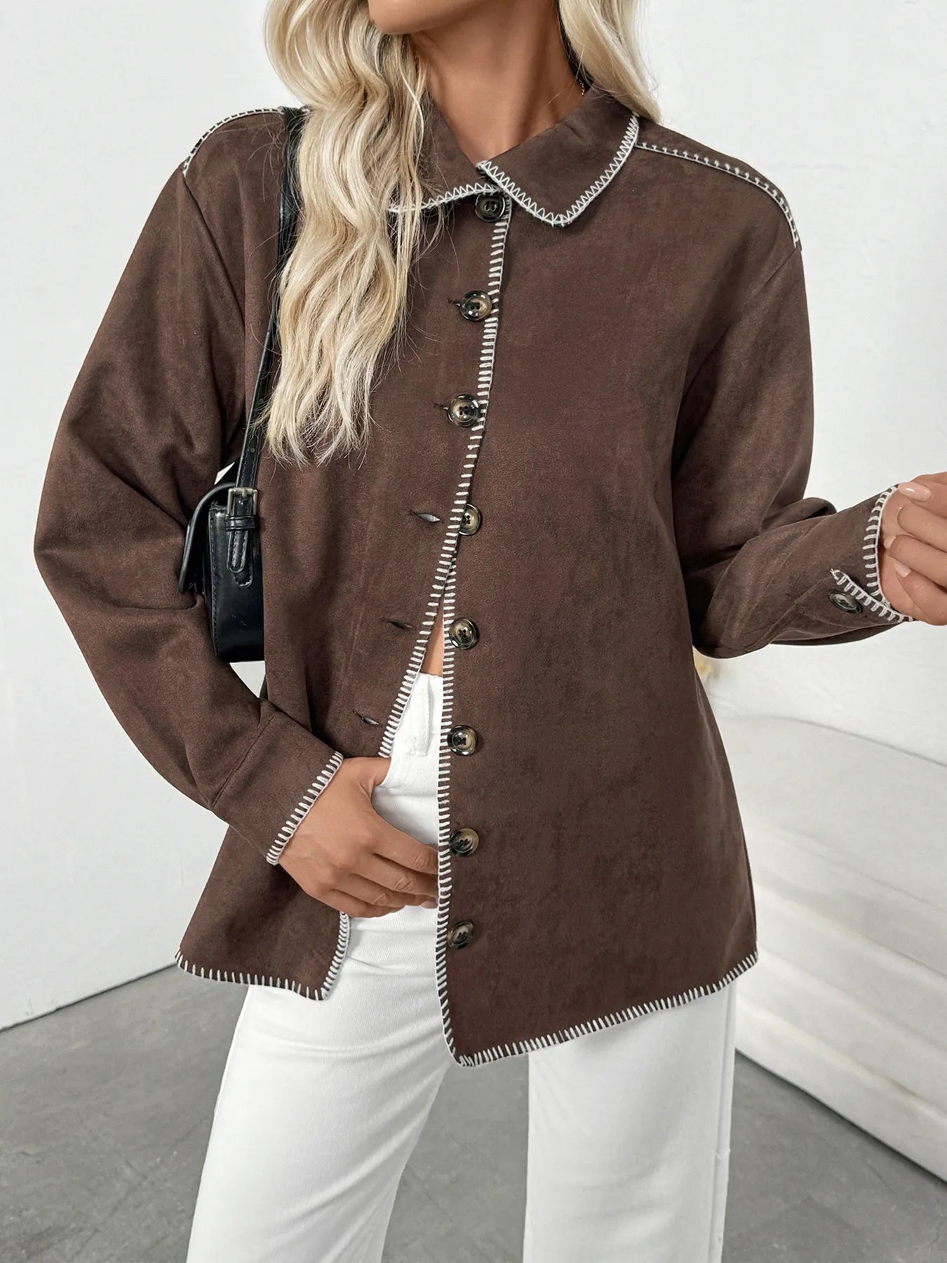 Button Up Contrast Trim Jacket