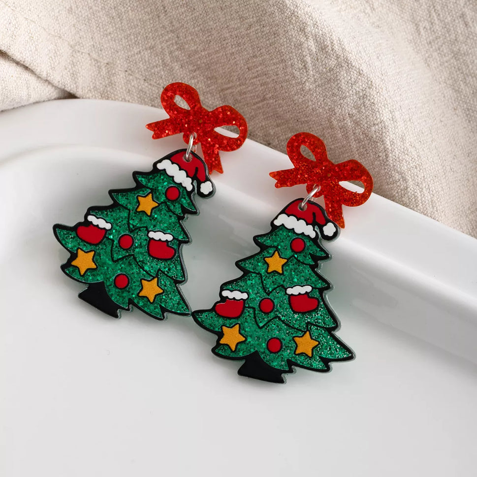 Acrylic Christmas Tree Drop Earrings