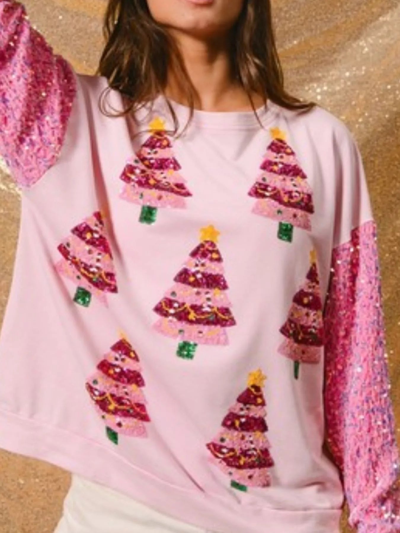 Christmas Theme Sequin Long Sleeve Sweatshirt