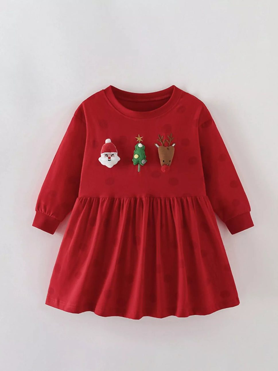 Children's Christmas Character Applique Long Sleeve Dress