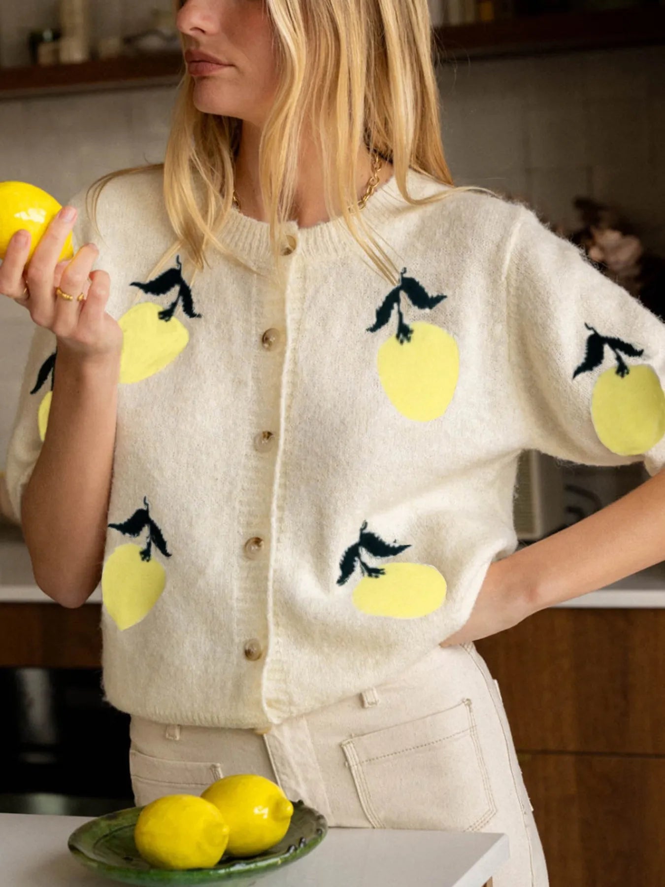 Lemon Button-Up Long Sleeve Cardigan