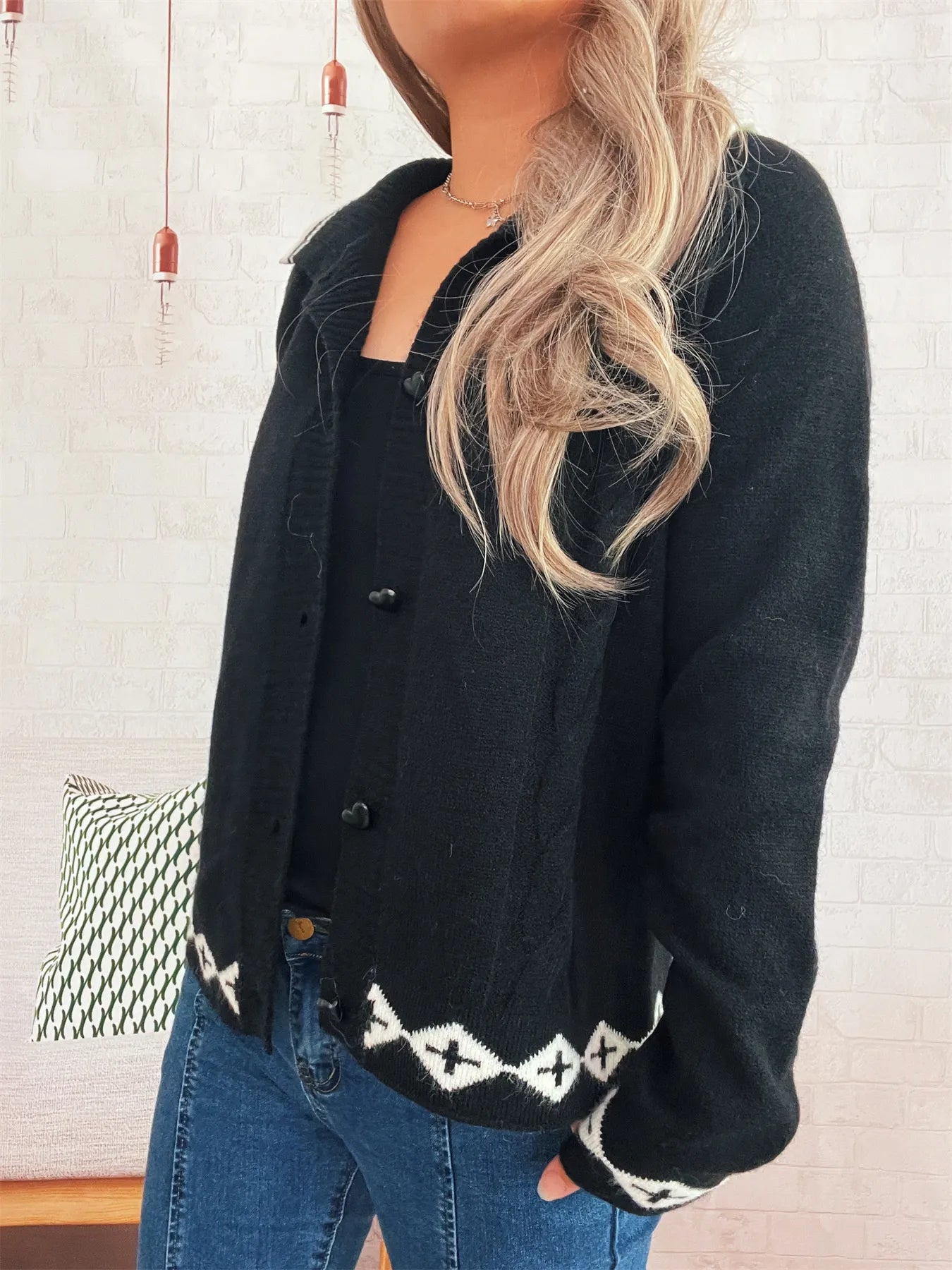 Heart Button Long Sleeve Cardigan