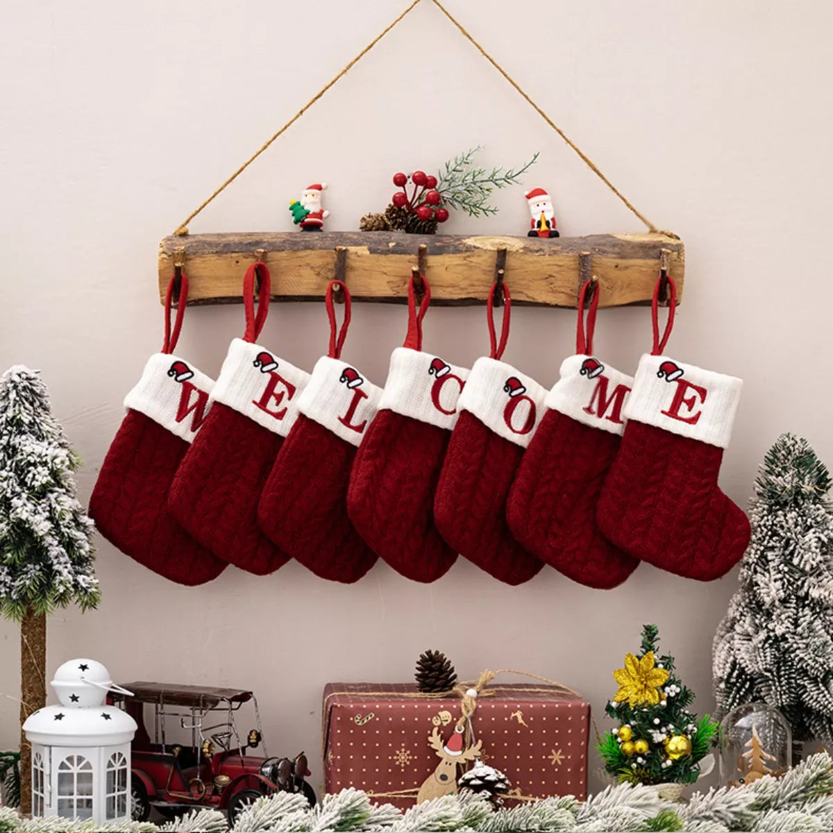 Cable-Knit Contrast Christmas Stockings