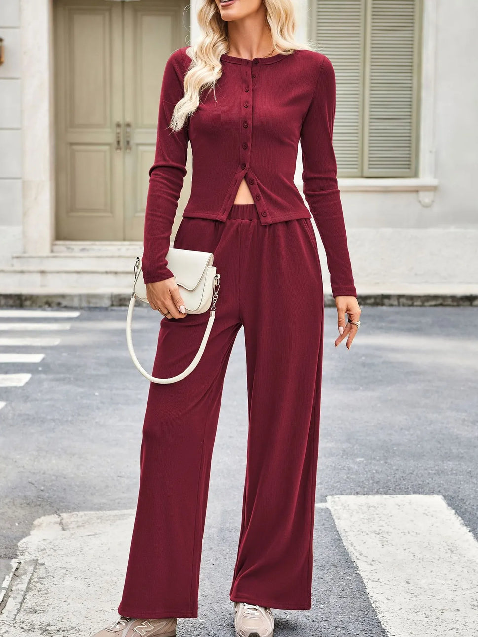 Button Up Long Sleeve Top and Pants Set