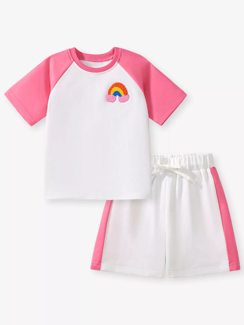 Children's Rainbow Short Sleeve Top and Shorts Two-Piece Casual Set
