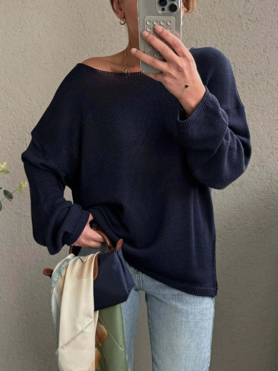 Boat Neck Drop Shoulder Sweater