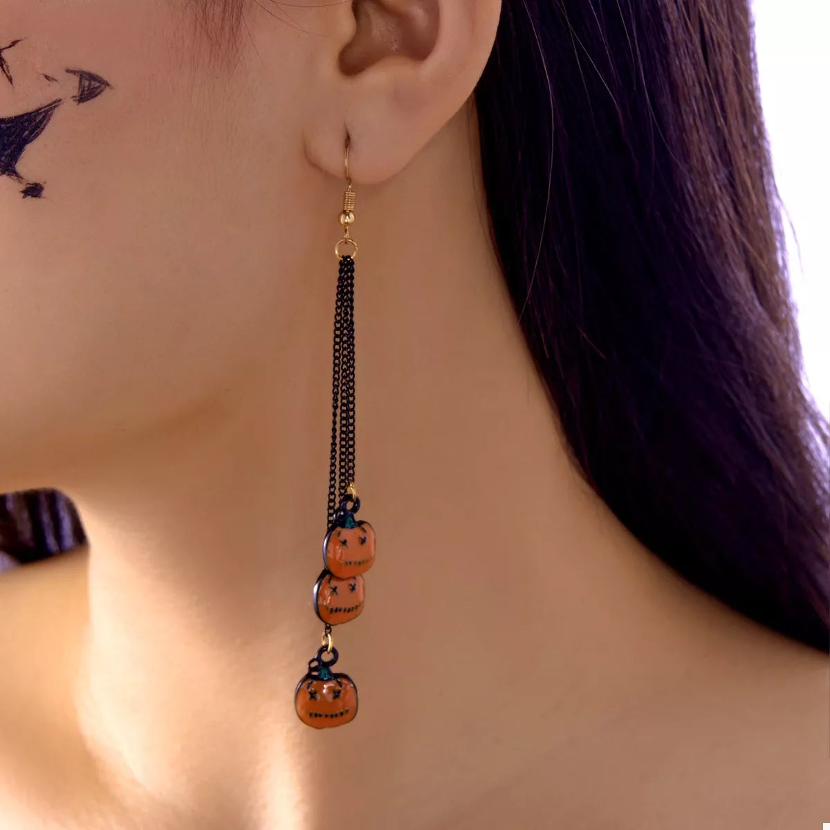 Halloween Pumpkin Chain Drop Earrings